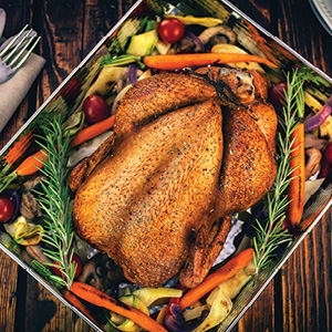 Thanksgiving turkey in a roasting pan